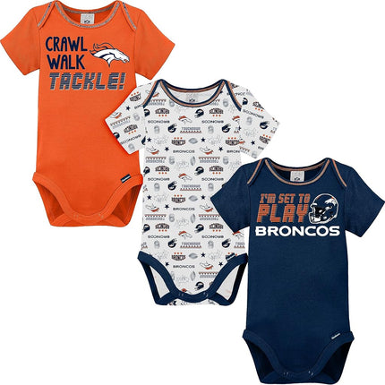 NFL Denver Broncos Boys 20183 Pack Short Sleeve Variety Bodysuit, Blue, 18 Months