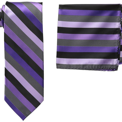 Stacy Adams Men's Tall-Plus-Size Microfiber Stripped Tie Set Extra Long, Black/Purple, One Size