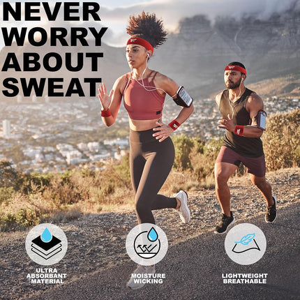 Juego de 3 Bandas Deportivas Unisex - Cinta de Cabeza de 5.7cm y Muñequeras de 8.2cm con Tecnología Stay Dry, Tela de Rizo que Absorbe la Humedad | Accesorios de Fitness de Calidad para un Confort Activo-Reebok