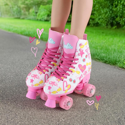 BARBIE Roller Skates for Girls - Adjustable Sizes 3-6, Glitter Wheels, ABEC 5 Bearings - Durable PVC Material, Foam Shoe Lining - Perfect for Active Fun and Adventures, Size 3-6