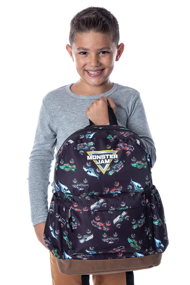 Mochila INTIMO Monster Jam Trucks Dragon Zombie Grave Digger Megalodon con estampado completo negra, talla única