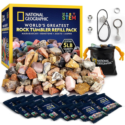 National Geographic Rock Tumbler Refill Kit - 2.26 kg Mix of Rocks & Rough Gemstones for Tumbling, Rock Tumbler Supplies, Grit and Polish Refill