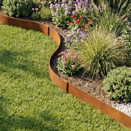 Worth Garden 6 Pack Pre-Rusted Cor-Ten Steel Landscape Edging - 102CM x 14CM Each (612CM Total) - No-Dig Hammer-in Heavy Duty 14-Gauge Metal Edging Border w/ 7 Clips & Gloves - Edge for Lawn Yard