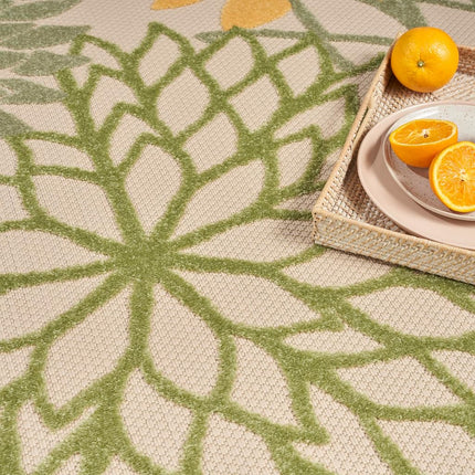 Nourison Aloha Tapis Rond d'Intérieur/Extérieur Vert Multicolore 2,39 m, Facile à Nettoyer, Sans Perte de Poils, Chambre, Salon, Salle à Manger, Jardin, Patio, Terrasse (8 Rond)