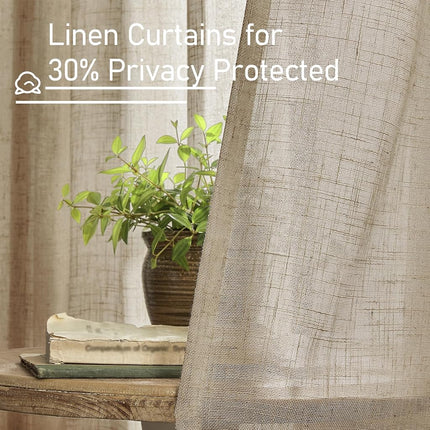 LAMIT Taupe Linen Curtains 45 Inch Length 2 Panels for Bedroom