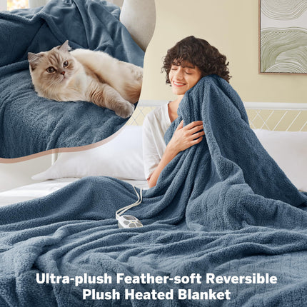 Serta Heated Blanket, Electric Full Size Blanket, Soft, Warm, Fuzzy Heating Blanket Full for Office, Couch, 1-12 hr Auto Shut Off Timer, 10 Lv Heat Setting, ETL Certified, Full 77" x 84" Navy