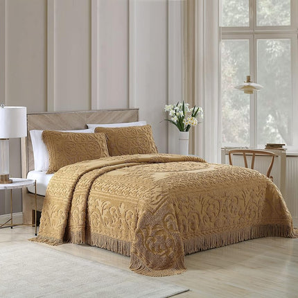 Beatrice Home Fashions Bedspread, Chenille, Gold, King Sham