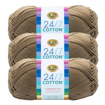 (Lot de 3) Fil de coton 24/7 Lion Brand Yarn, Taupe