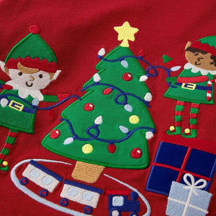 Gymboree Boys and Toddler Embroidered Graphic Long Sleeve Layered T-Shirts, Christmas Elves, 18-24 Months