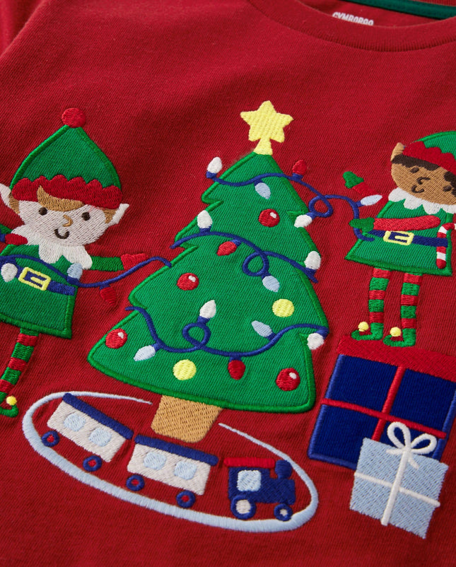Camisetas de manga larga superpuestas con gráficos bordados para niños y bebés Gymboree, Elfos de Navidad, 18-24 meses