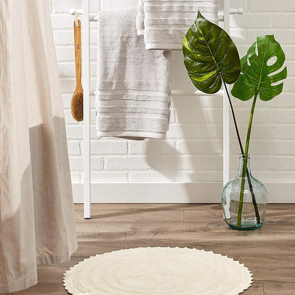 DII Crochet Collection Reversible Bath Mat, Round, 27.5" Diameter, Off-White