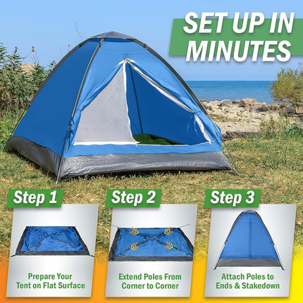 Wakeman 2 Person Tent – Rain Fly & Carrying Bag – Lightweight Dome Tents for Kids or Adults – Camping, Backpacking, and Hiking Gear by Outdoors