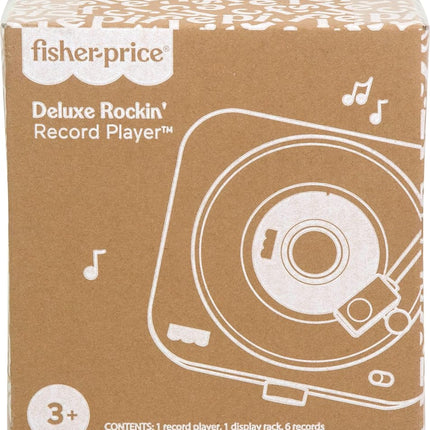 Fisher-Price Musical Toy Deluxe Rockin’ Record Player Pretend Turntable with 6 Albums for Preschool Play Plus Bonus Exclusive Holiday Album Kids Ages 3+ Years (Amazon Exclusive)