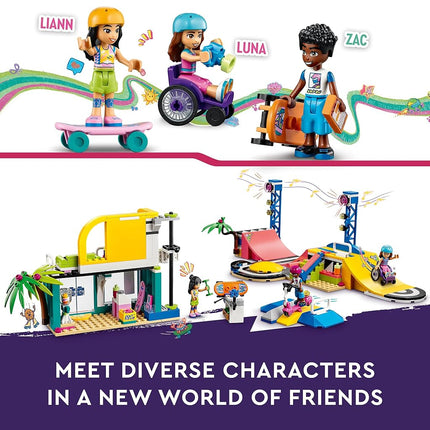 LEGO 41751 Friends Skate Park, Skateboard Toys for Kids, Girls and Boys Aged 6 Plus, Mini-Doll Playset with Toy Scooter and Wheelchair, Birthday Gift Idea, 2023 Characters