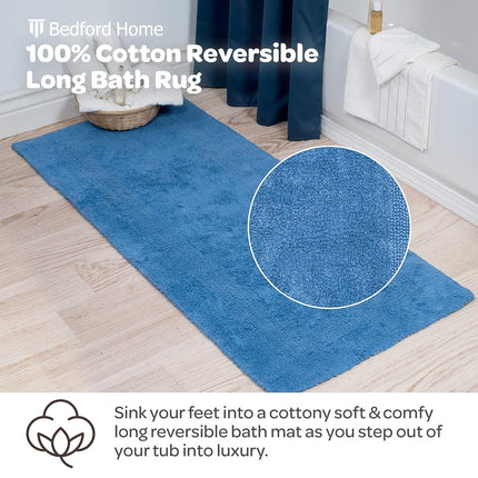 Bedford Home 100 Percent Cotton Reversible Long Bath Rug - Blue - 24x60