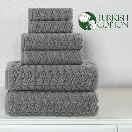 Elegant Comfort Luxury 6-Piece 100% Turkish Cotton Jacquard Braided Textured Premium Hotel Quality Towel Set� Soft and Absorbent, Includes 2 Bath Towels, 2 Hand Towels and 2 Washcloths, Gray