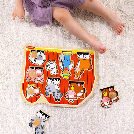 Melissa & Doug Jumbo Knob Wooden Peg Puzzle – Farm Animals Toy for Toddlers, Chunky Early Learning Puzzle for Ages 1+