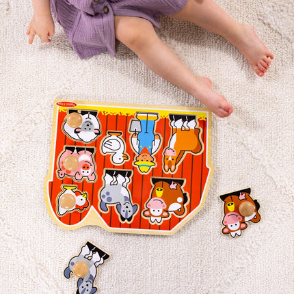 Melissa & Doug Jumbo Knob Wooden Peg Puzzle – Farm Animals Toy for Toddlers, Chunky Early Learning Puzzle for Ages 1+