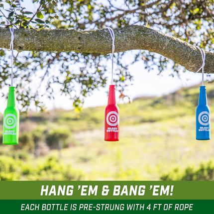 GoSports Outdoors Botellas explosivas – Paquete de 3 – Blancos irrompibles con cuerda para práctica de tiro, ideales para campos de tiro interiores y exteriores