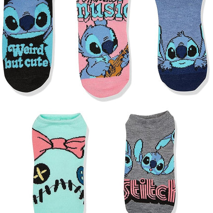 Disney Women's Lilo & Stitch 5 Pack No Show Casual, Black Assorted, Sock 8-10 Fits Shoe Size 2-8.5 UK