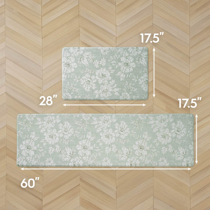 Laura Ashley - Anti-Fatigue Kitchen Mat, Iris Floral Design, Stain, Water & Fade Resistant, Cooking & Standing Relief, Non-Slip Backing, 2 Piece Set: 17.5" x 60" / 17.5" x 28" Sage Green Iris
