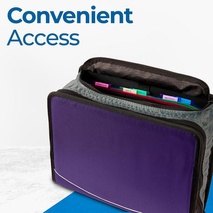 Case-it Mighty Zip Tab School Zipper Binder | 3-Inch O-Rings, 600-Sheet Capacity, 5-Subject Expanding File Folder, Multiple Pockets & Storage Organizer, Shoulder Strap | D-146 Purple Eclipse