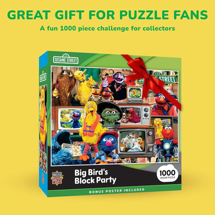 MasterPieces Sesame Street Le Bloc Fête de Big Bird Puzzle de 1000 pièces pour adultes - Puzzle dessin animé 48,9 cm x 67,9 cm