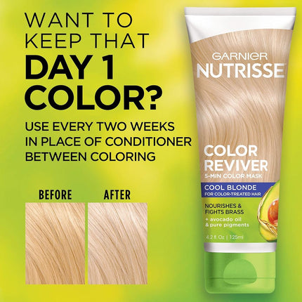 Garnier Nutrisse 5 Minute Nourishing Color Hair Mask with Triple Oils Delivers Day 1 Color Results, for Color Treated Hair, Cool Blonde, 4.2 fl. oz.