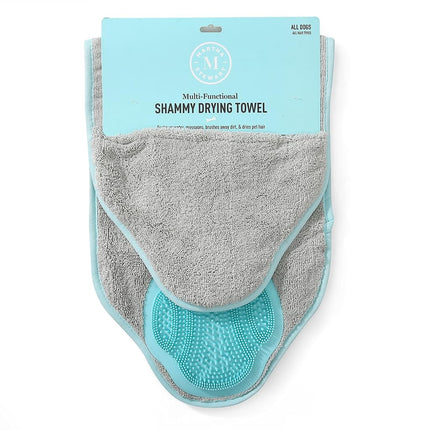MARTHA STEWART - Serviette séchante multi-fonctions en chamois avec patte en TPR | Outil de toilettage élégant pour chiens pour le séchage et le massage | Chiffon de séchage en microfibre absorbant pour animaux de compagnie avec poches pour les mains