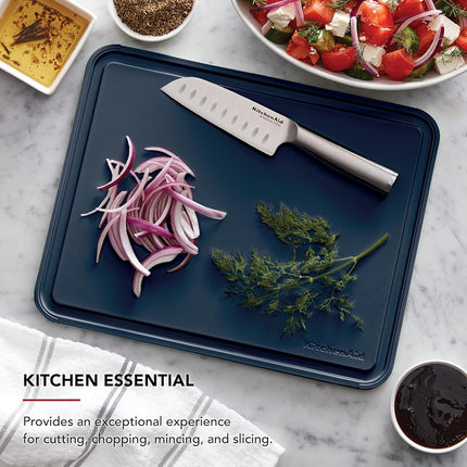 KitchenAid Classic Plastic Cutting Board with Perimeter Trench and Non Slip Edges, Dishwasher Safe, 11 x 14 inch, Ink Blue