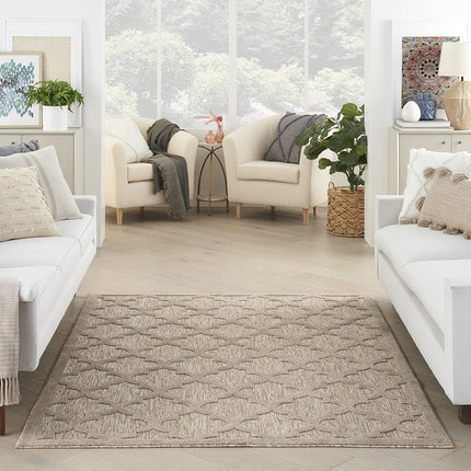 Alfombra Nourison Easy Care para Interiores/Exteriores Beige Natural de 1,5 x 2,1 m, Marroquí, Enrejado, Dormitorio, Sala de Estar, Patio Trasero, Terraza, Patio, Fácil de Limpiar, No Suelta Pelo