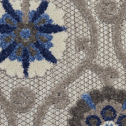 Alfombra Nourison Aloha Floral Geométrica Gris/Azul 2'3" x 12', (12' Pasillera)