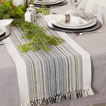 DII Striped Fringe Top, Cotton, Black, Table Runner, 14x72
