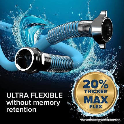 Camco EvoFlex 50-Foot Drinking Water Hose | Features an Extra Flexible Construction, Stainless Steel Strain Reliefs on Each Hose End, and is Ideal for RV and Marine Use (22596)