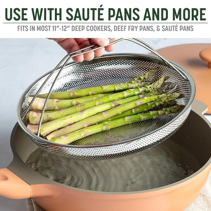 Goodful All-in-One Pan Steamer Basket, Premium Stainless Steel Construction, Dishwasher Safe, Perfect for Steaming Vegetables, Full Handle for Easy Use