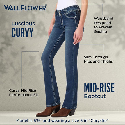 WallFlower Women's Instastretch Luscious Curvy Bootcut Jeans, Chrystie Pure, 7