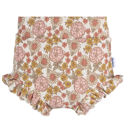 Gerber Baby-Girls Paquete de 3 shorts tipo burbuja, marrón/rosa/floral de jardín, 12 meses