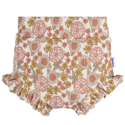 Gerber Baby-Girls 3-Pack Bubble Shorts, Brown/Pink/Garden Floral, 24 Months