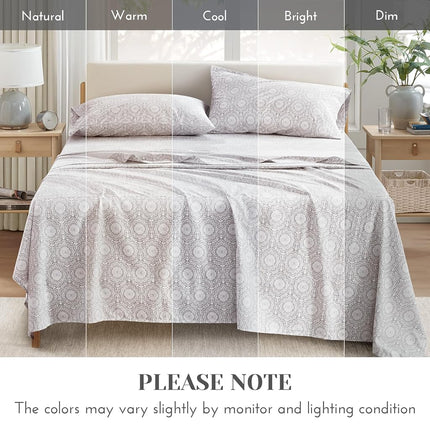 Comfort Spaces 100% Cotton Sheets Twin Size, Breathable, Naturally Cool Cotton Sheets, Cotton Bed Sheets with 12" Elastic Pocket Fits up to 14" Mattress, All Seasons Sheet Set, Bow Black/Taupe 3 Piece