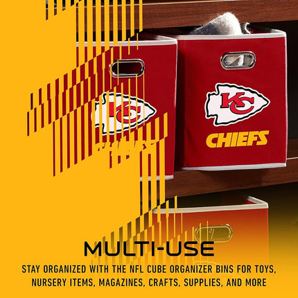 Franklin Sports Kansas City Chiefs NFL Storage Bin - Collapsible Cube Container + Basket - NFL Office, Bedroom + Living Room Décor - Folding Storage Bin for Football Fans - 11"x11"