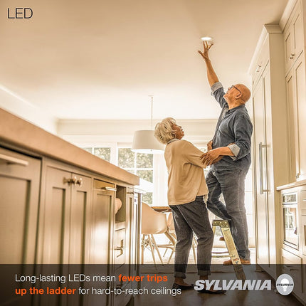 Sylvania 4� LED Recessed Lighting Downlight with Trim, Dimmable, 7.5W=65W, 600 Lumens, White 3000K, Wet Rated/UL/Energy Star - 4 Pack (62022)