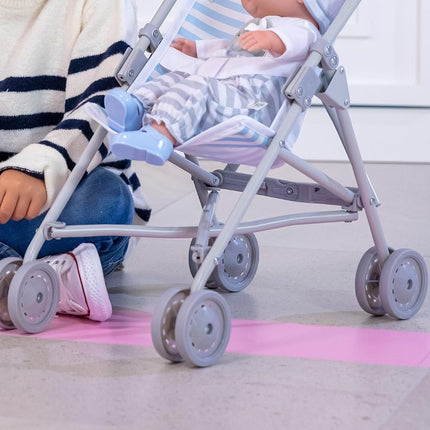 Jc Toys - Umbrella Foldable Pram for Dolls up to 45 cm, Ideal for Playing and Walking, White and Pink Stripes, Elephant Decoration, Designed by Berenguer, +2 Years Old