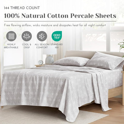 Comfort Spaces 100% Cotton Sheets Twin Size, Breathable, Naturally Cool Cotton Sheets, Cotton Bed Sheets with 12" Elastic Pocket Fits up to 14" Mattress, All Seasons Sheet Set, Bow Black/Taupe 3 Piece