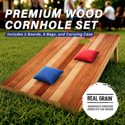 GoSports 4 x 2 ft Regulation Size Wood Cornhole Board Set - Red Oak Design, Includes 2 Boards, 8 Bean Bags, Carrying Case and Game Rules