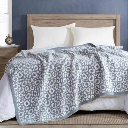 Elegant Comfort Leopard Throw Blanket, Gray Super Soft Cozy Fluffy Warm Throw Blankets for Couch, Sofa, Chair, Bed, Camping, Picnic, Travel Lightweight Bed Blanket (50" x 70")