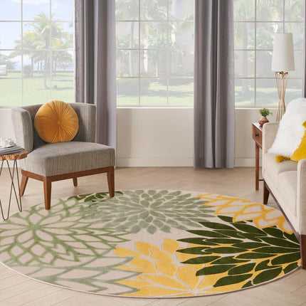 Nourison Aloha Tapis Rond d'Intérieur/Extérieur Vert Multicolore 2,39 m, Facile à Nettoyer, Sans Perte de Poils, Chambre, Salon, Salle à Manger, Jardin, Patio, Terrasse (8 Rond)