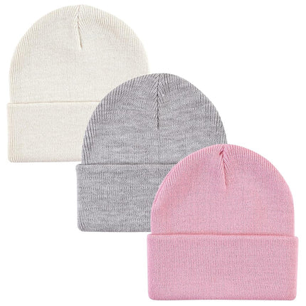 Hudson Baby Unisex Baby Knit Cuffed Beanie 3pk, Orchid Pink, Youth