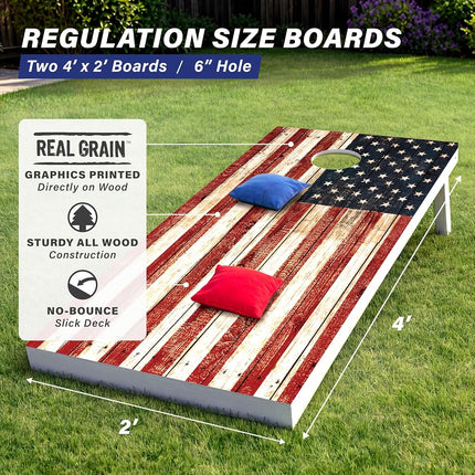 GoSports 4 x 2 ft Regulation Size Wood Cornhole Board Set - Retro Beach Design, Includes 2 Boards, 8 Bean Bags, Carrying Case and Game Rules