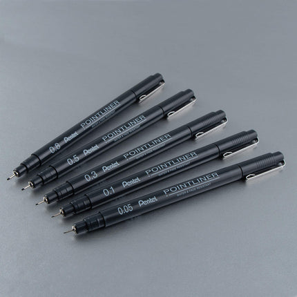 Bolígrafo de dibujo Pentel Arts Pointliner, paquete de 5, tamaños surtidos, tinta negra (S20PBP5A)