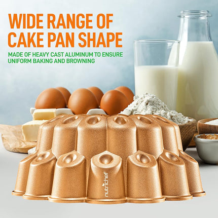 Nutrichef Cake Tin – Non Stick 25cm Fluted Ring Cake Mould for Baking, Marquise Pan for Ring Cakes, Easy Release, Dishwasher Safe, Aluminum with Dual-Layer Nonstick Coating